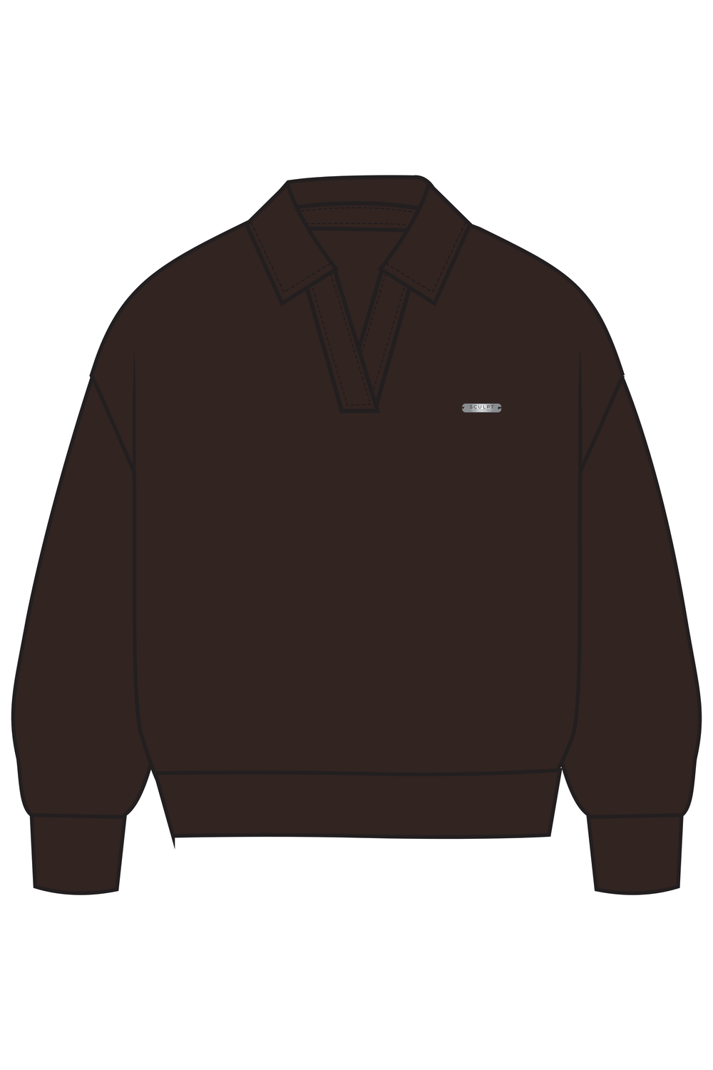 Long Sleeved Cuffed Rugby Top Brown