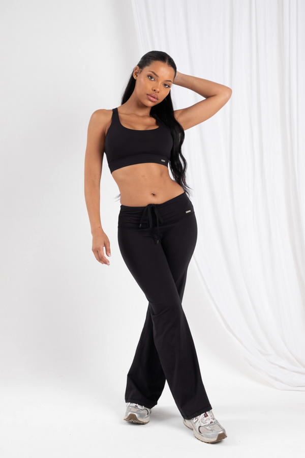 Petite High Waisted Wide Leg Flares Matte Black