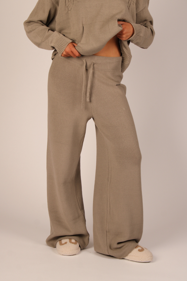 Cloud Knit High Waisted Trousers Taupe