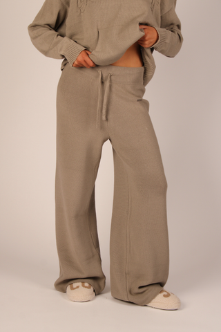 Cloud Knit High Waisted Trousers Taupe