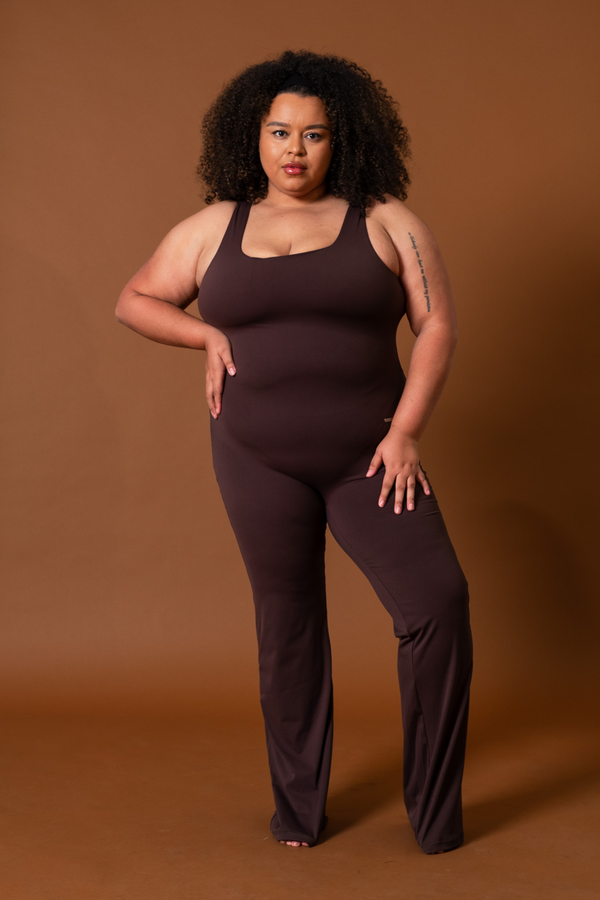 Square Neck Flared Jumpsuit Espresso
