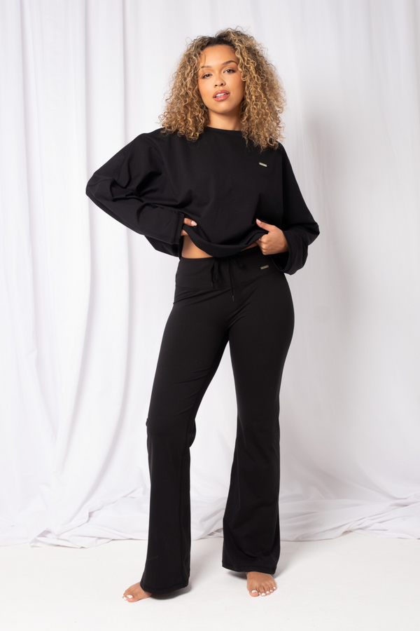 Oversized Long Sleeve Longline Top Matte Black