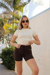 Basic Fitted Short Sleeve Cropped T-Shirt Buttercream