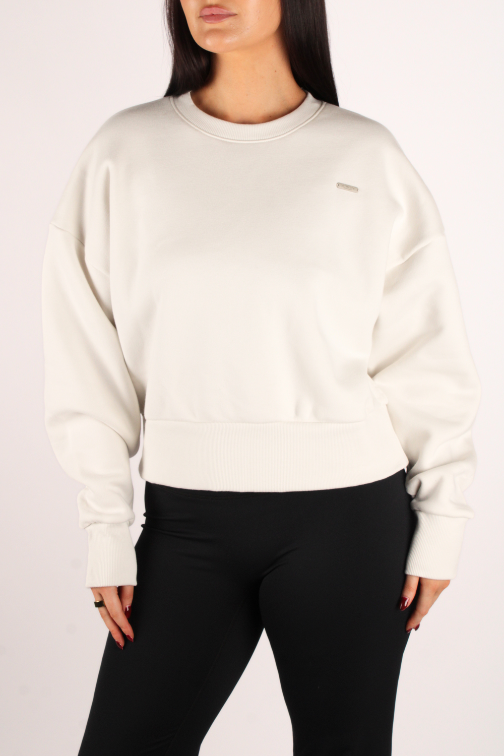 Basic Crew Neck Fleeced Oversized Cropped Jumper Cream