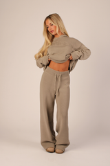 Cloud Knit High Waisted Trousers Taupe