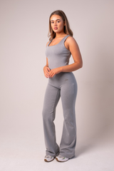 Square Neck Flared Jumpsuit Grey Marl