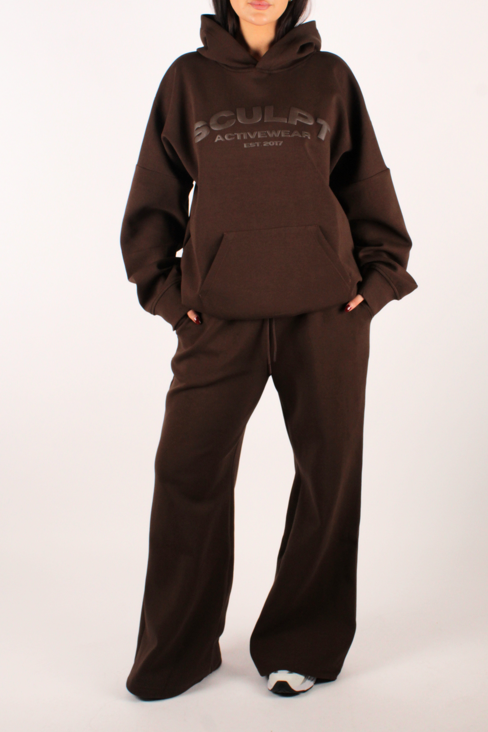 Oversized Embossed Printed Logo Hoodie Cocoa