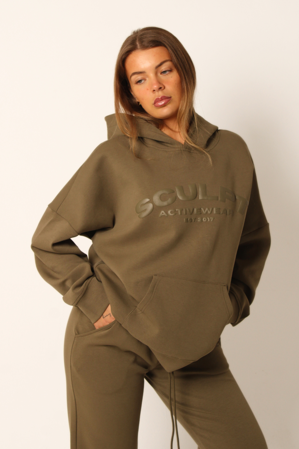Oversized Embossed Printed Logo Hoodie Willow