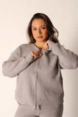 Teddy Knit Zip Through Jacket Haze
