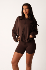 Oversized Light Zip Through Jacket Espresso