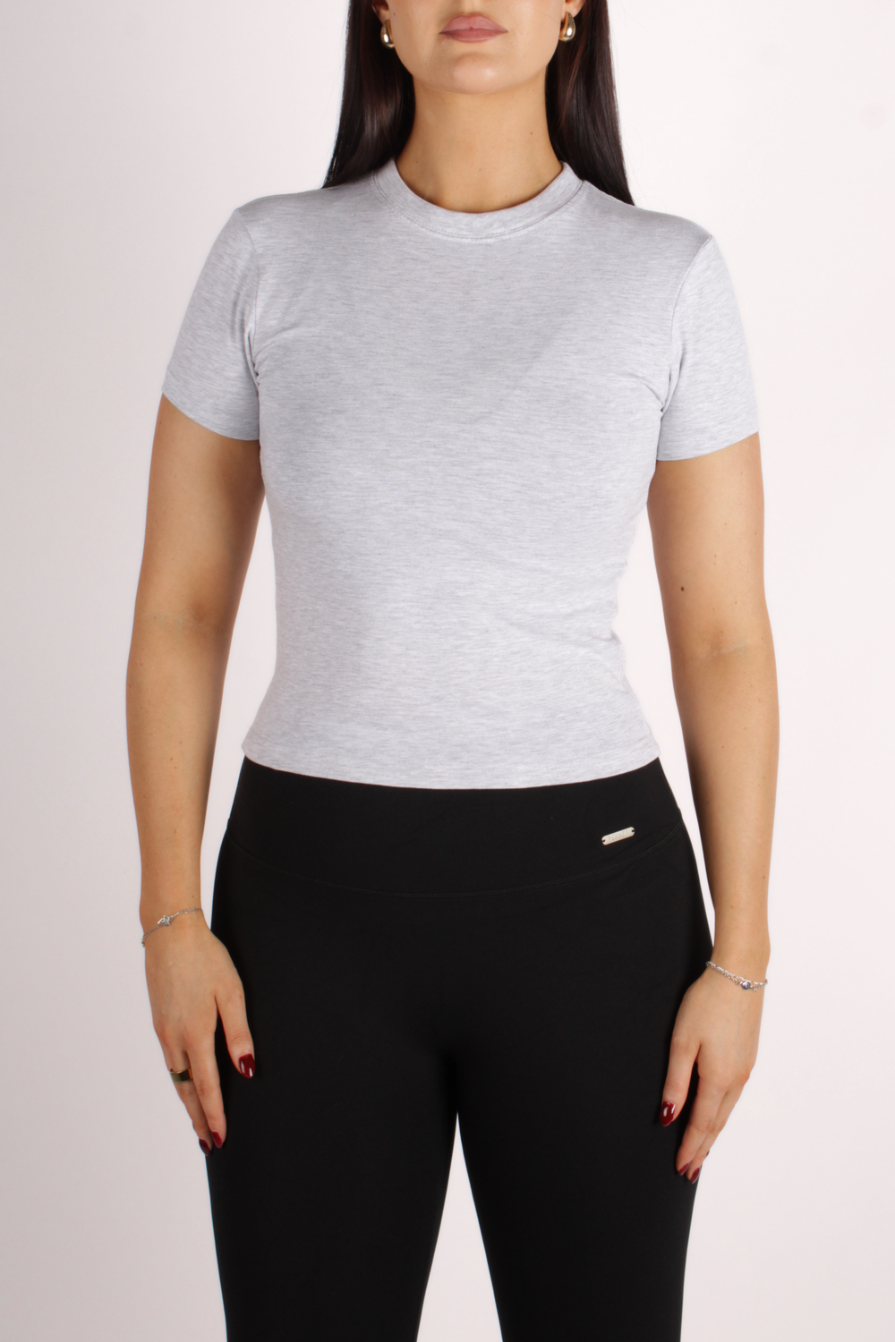Basic Fitted Short Sleeve Cropped T-Shirt Grey