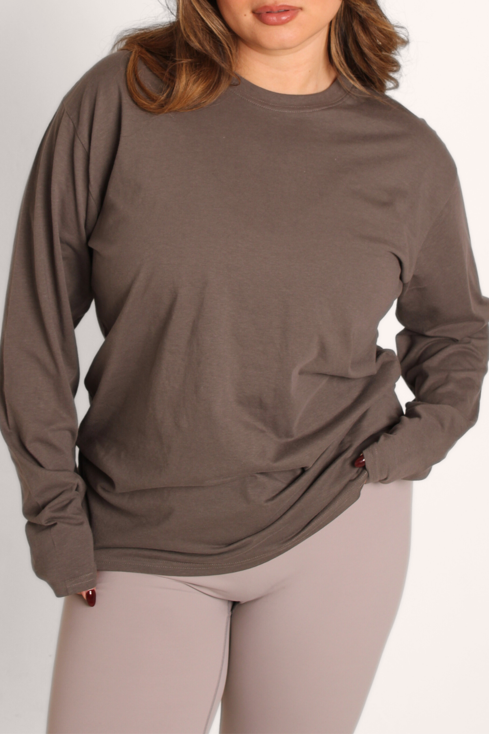 Basic Fitted Long Sleeve T-Shirt Dark Grey