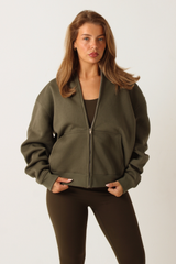 Oversized Zip Through Hoodie Forest Green