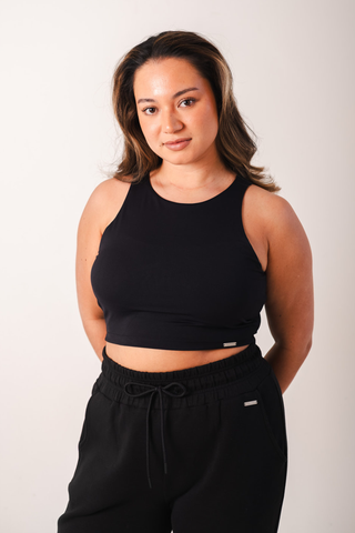 Signature Racer Crop Built In Bra Top Black