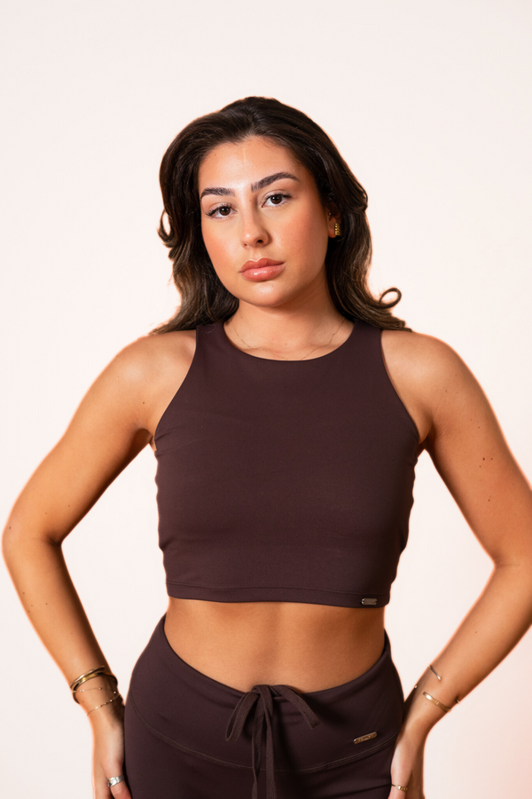 Racer Crop Built In Bra Top Espresso