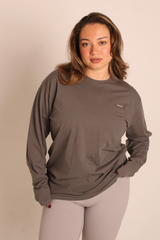 Basic Fitted Long Sleeve Tee Dark Grey