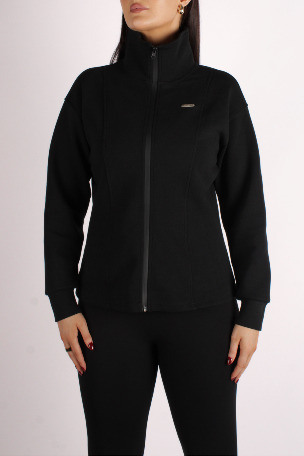 Funnel Neck Zip Through Jacket Black