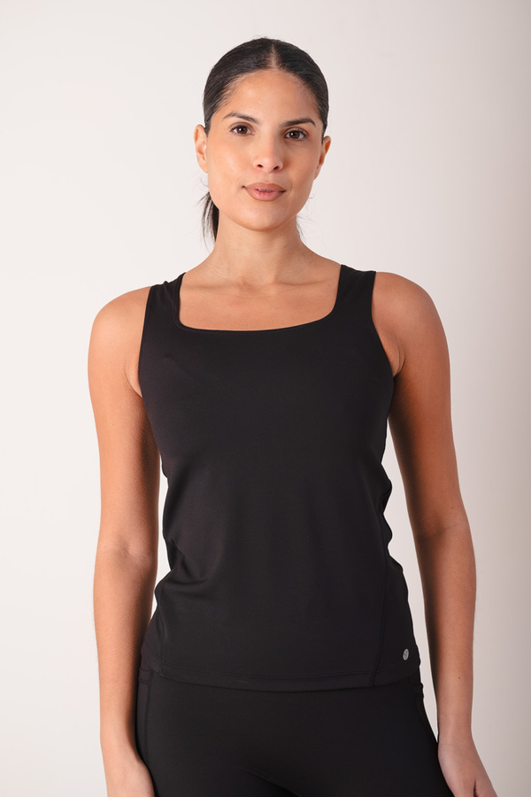 Performance Fitted Square Neck Vest Black