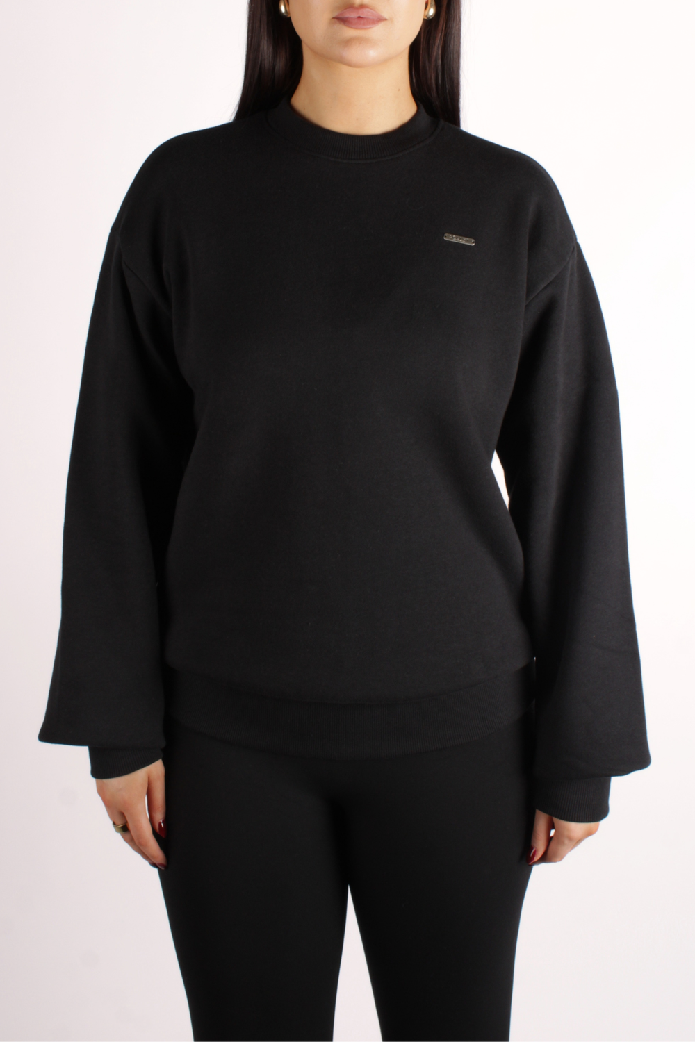 Basic Crew Neck Fleeced Oversized Jumper Black