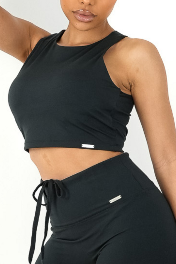 Signature Racer Crop Built In Bra Top Black