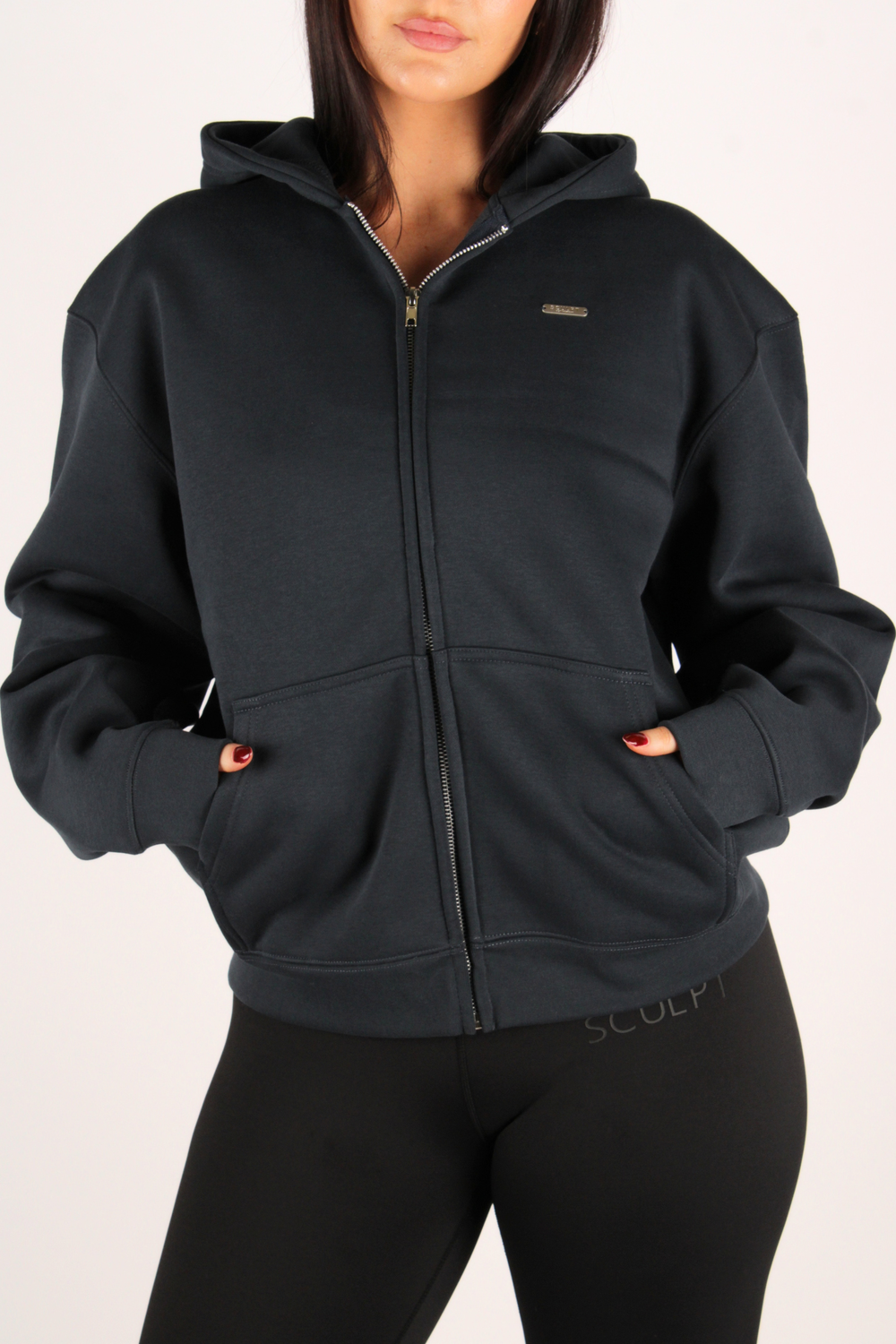 Basic Oversized Zip Through Hoodie Petrol Blue