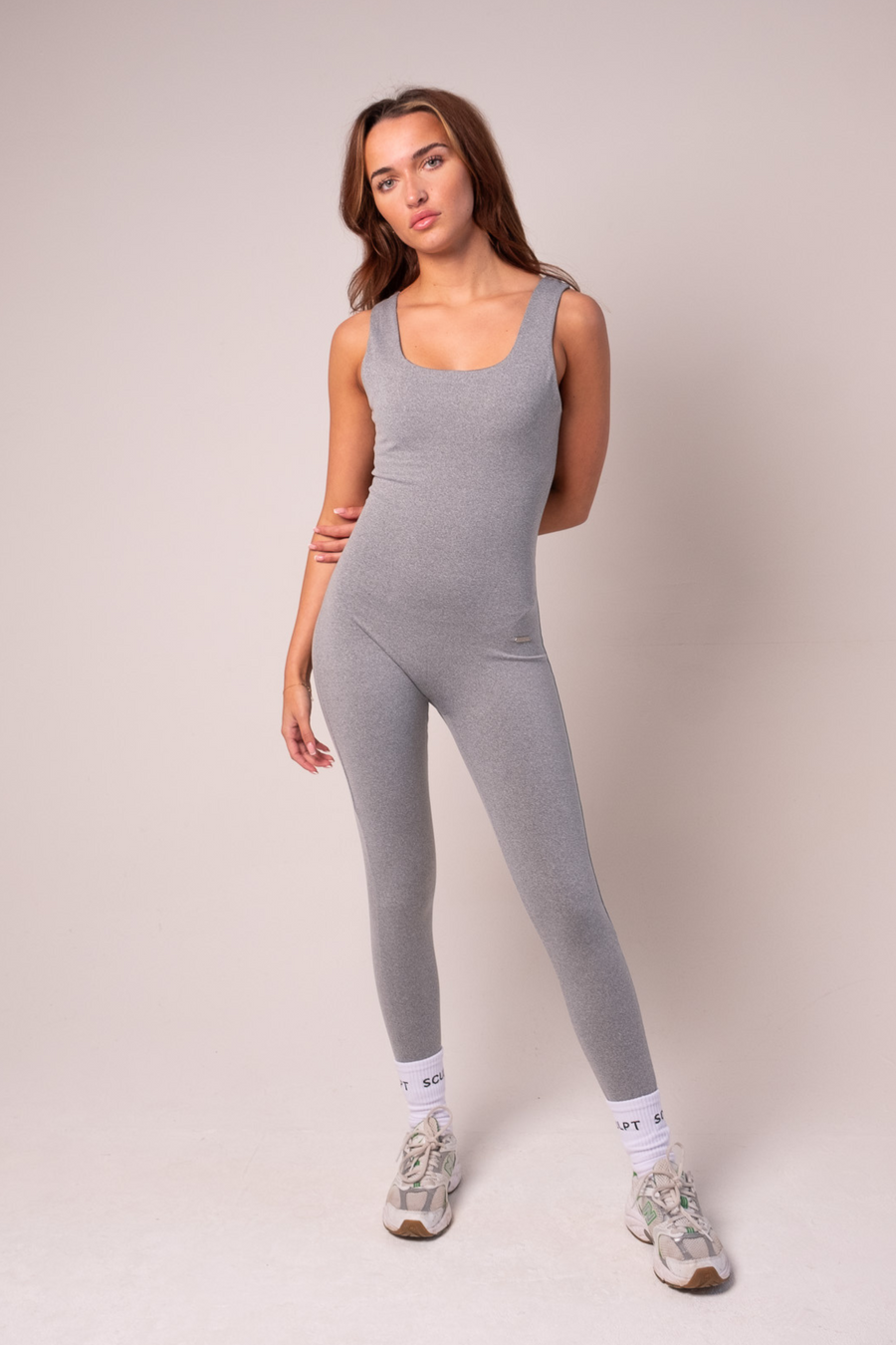 Square Neck Jumpsuit Grey Marl