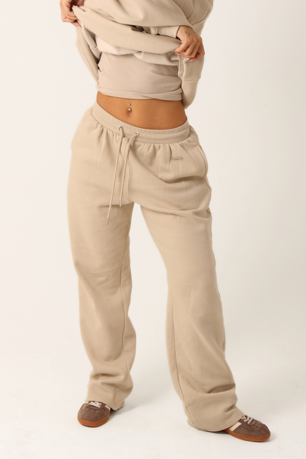 Basic Straight Leg Elasticated Joggers Greige
