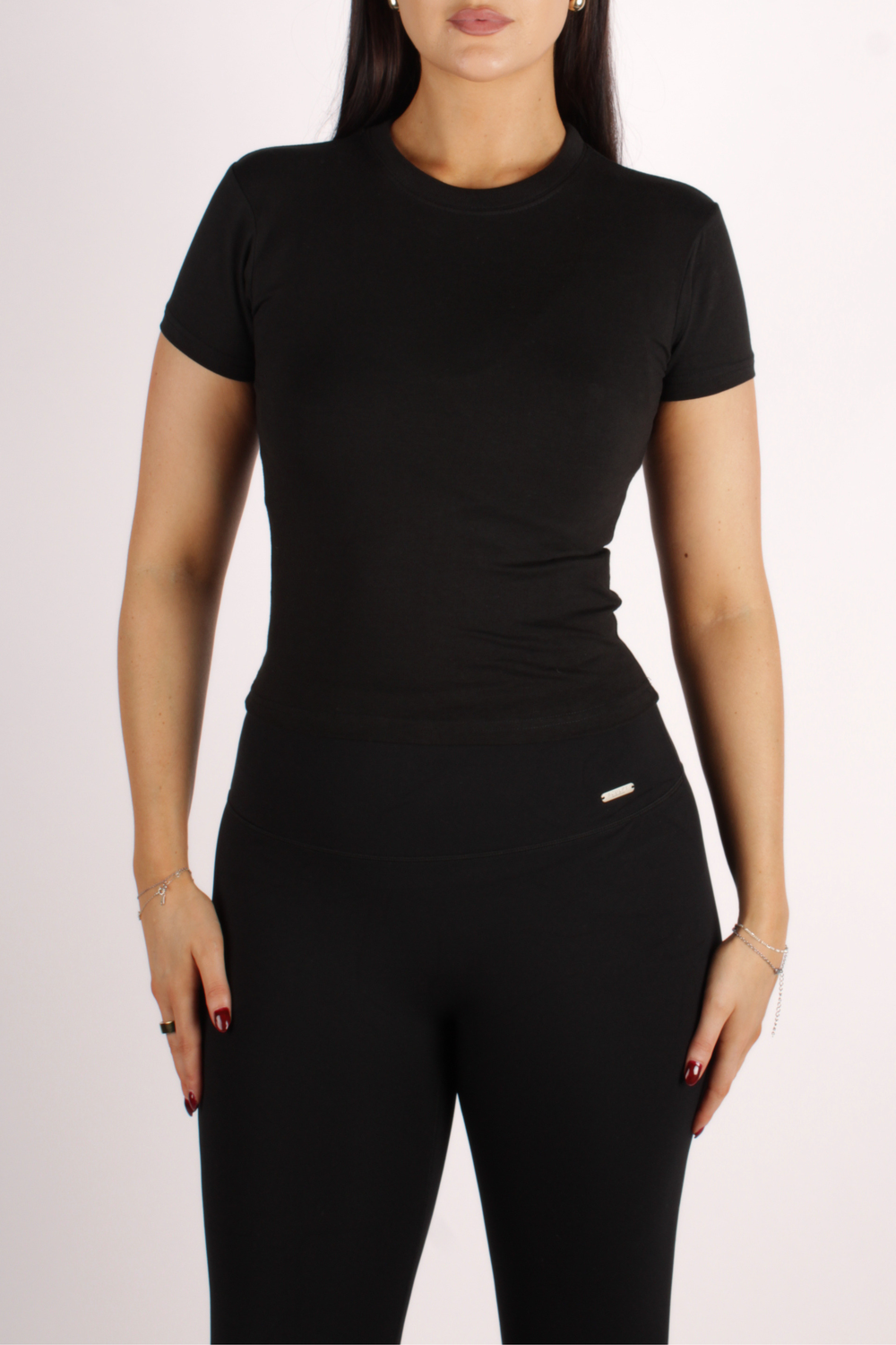Basic Fitted Short Sleeve Cropped T-Shirt Black