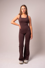Square Neck Flared Jumpsuit Espresso
