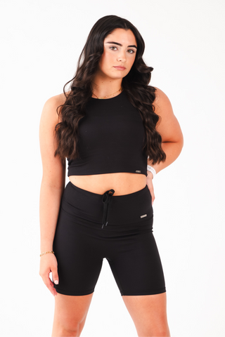 High Waisted Mid Length Shorts Matte Black