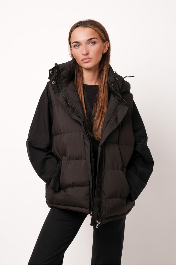 Padded Puffer Hooded Gilet Black