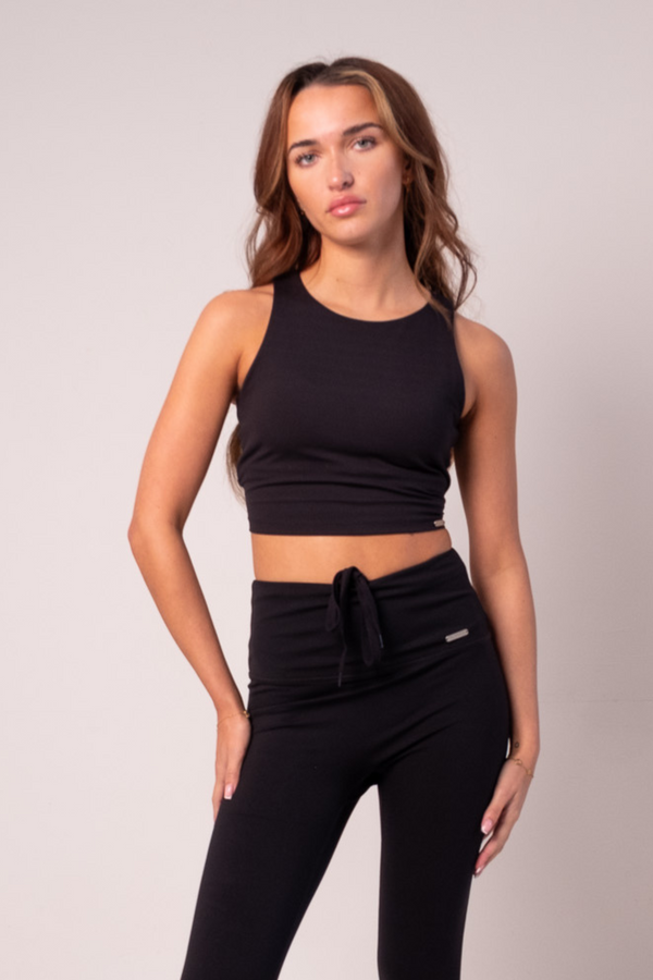 Signature Racer Crop Built In Bra Top Black