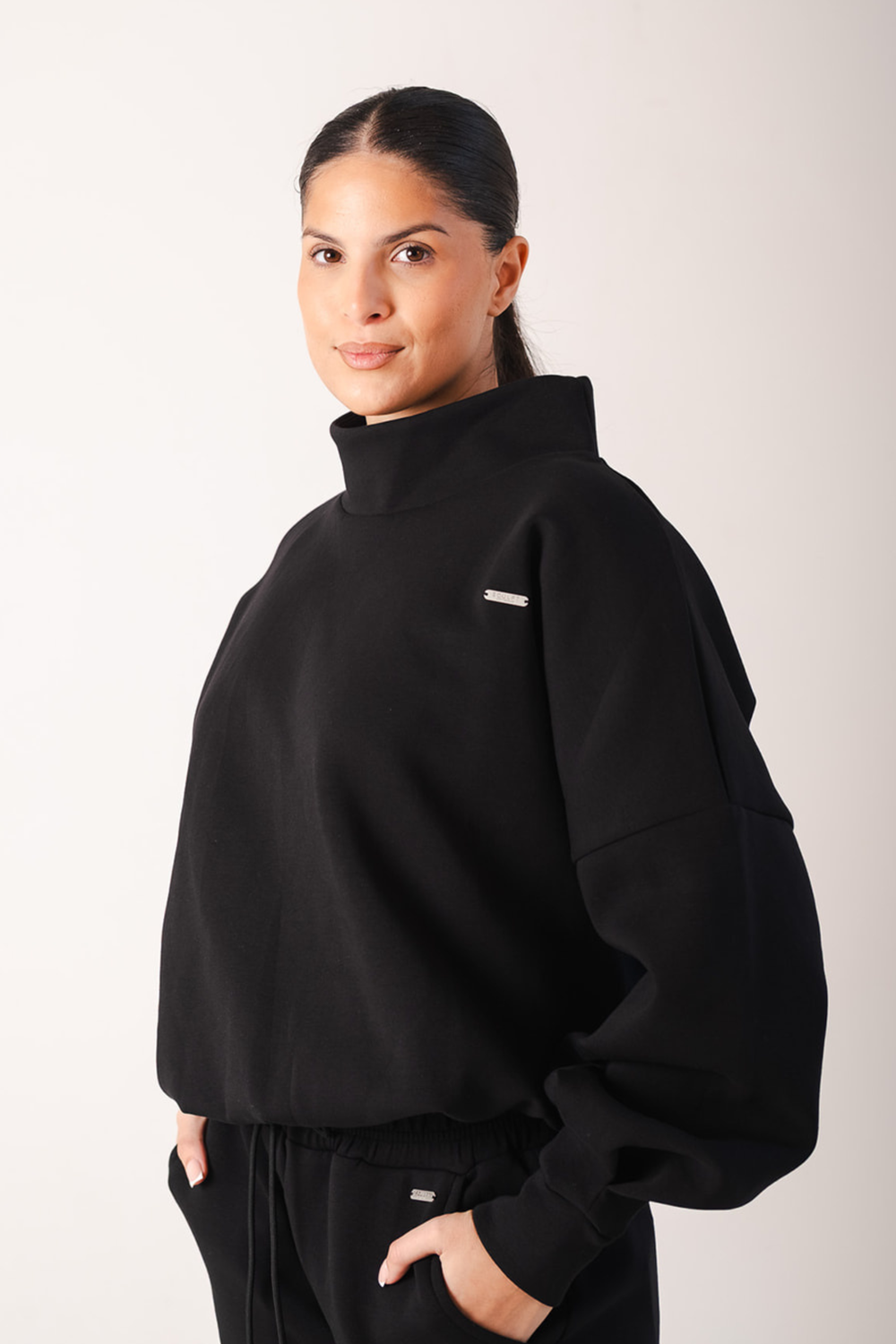 Signature Funnel High Neck Oversized Jumper Black