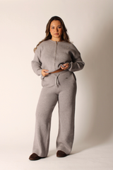 Teddy Knit Oversized Wide Leg High Waisted Trousers Haze