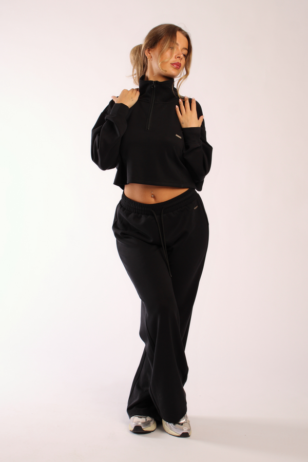 Oversized Light Weight Elasticated Flowy Joggers Black