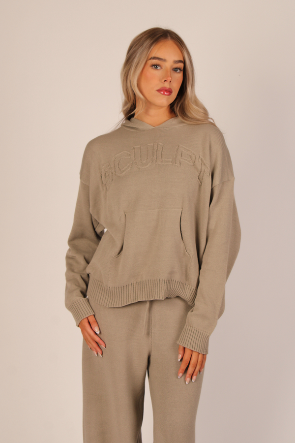 Cloud Knit Oversized Knitted Hoodie Taupe