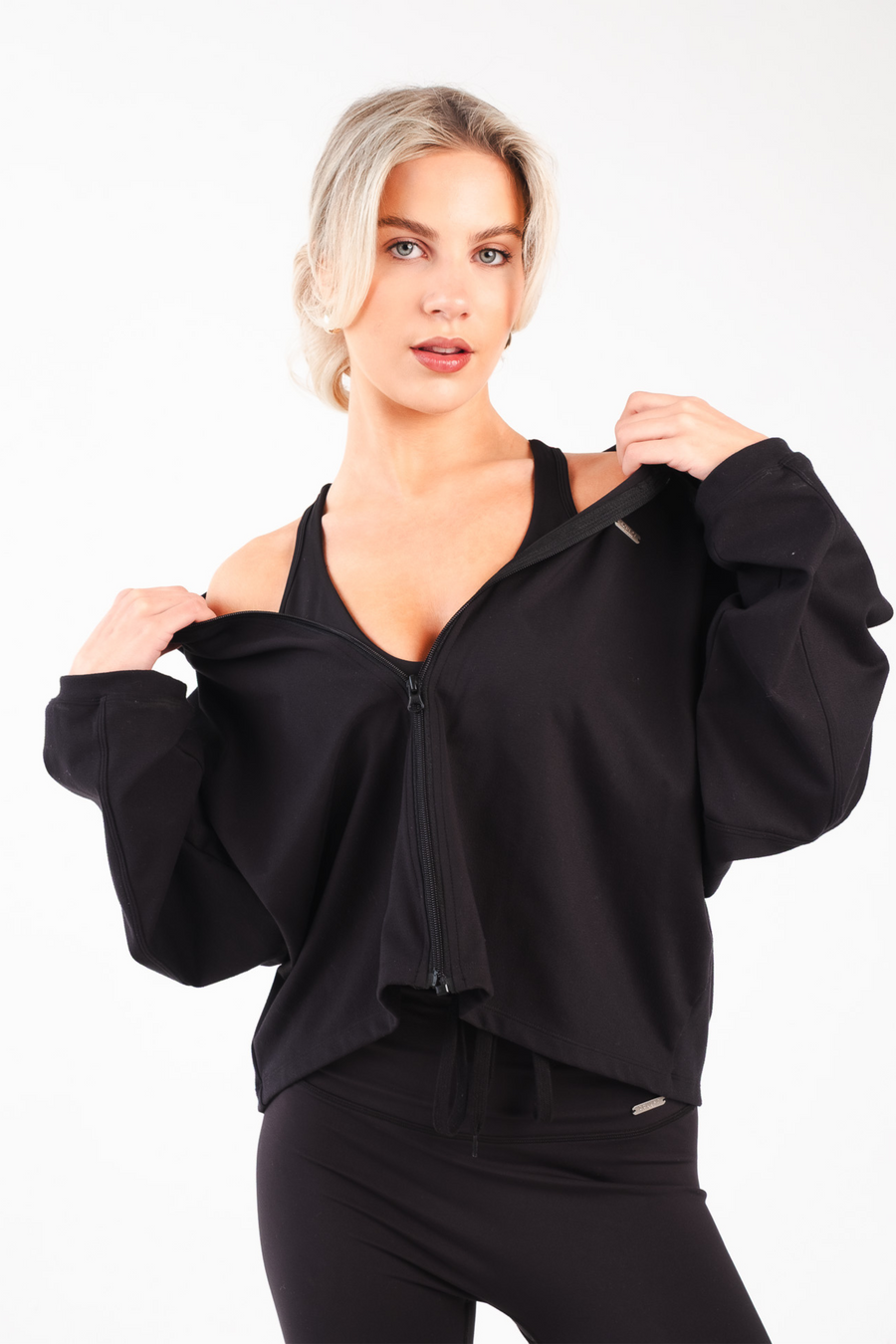Oversized Light Zip Through Jacket Matte Black