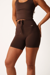 High Waisted Mid Length Shorts Espresso