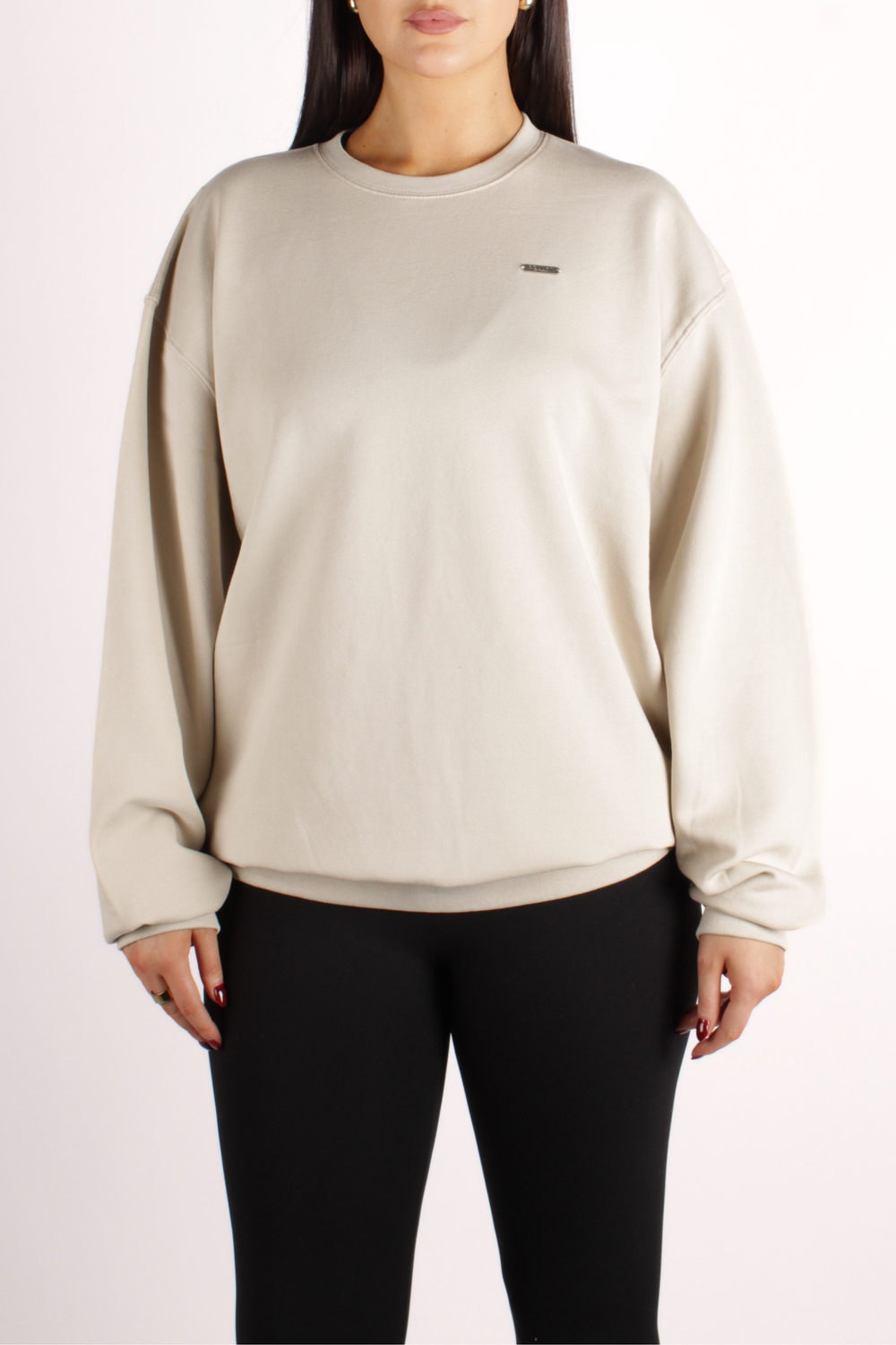 Basic Crew Neck Fleeced Oversized Jumper Greige