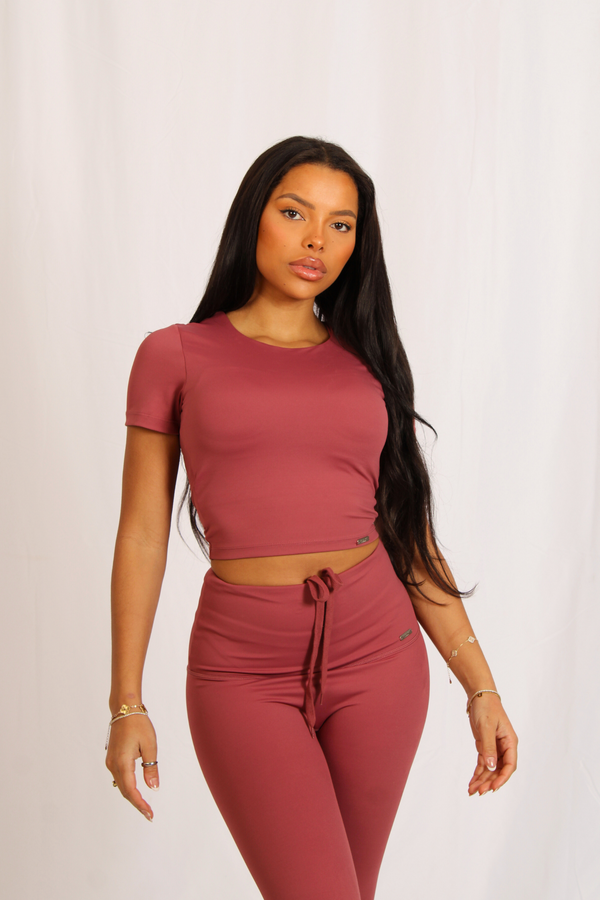 Cropped Built In Bra Short Sleeved Top Rosa