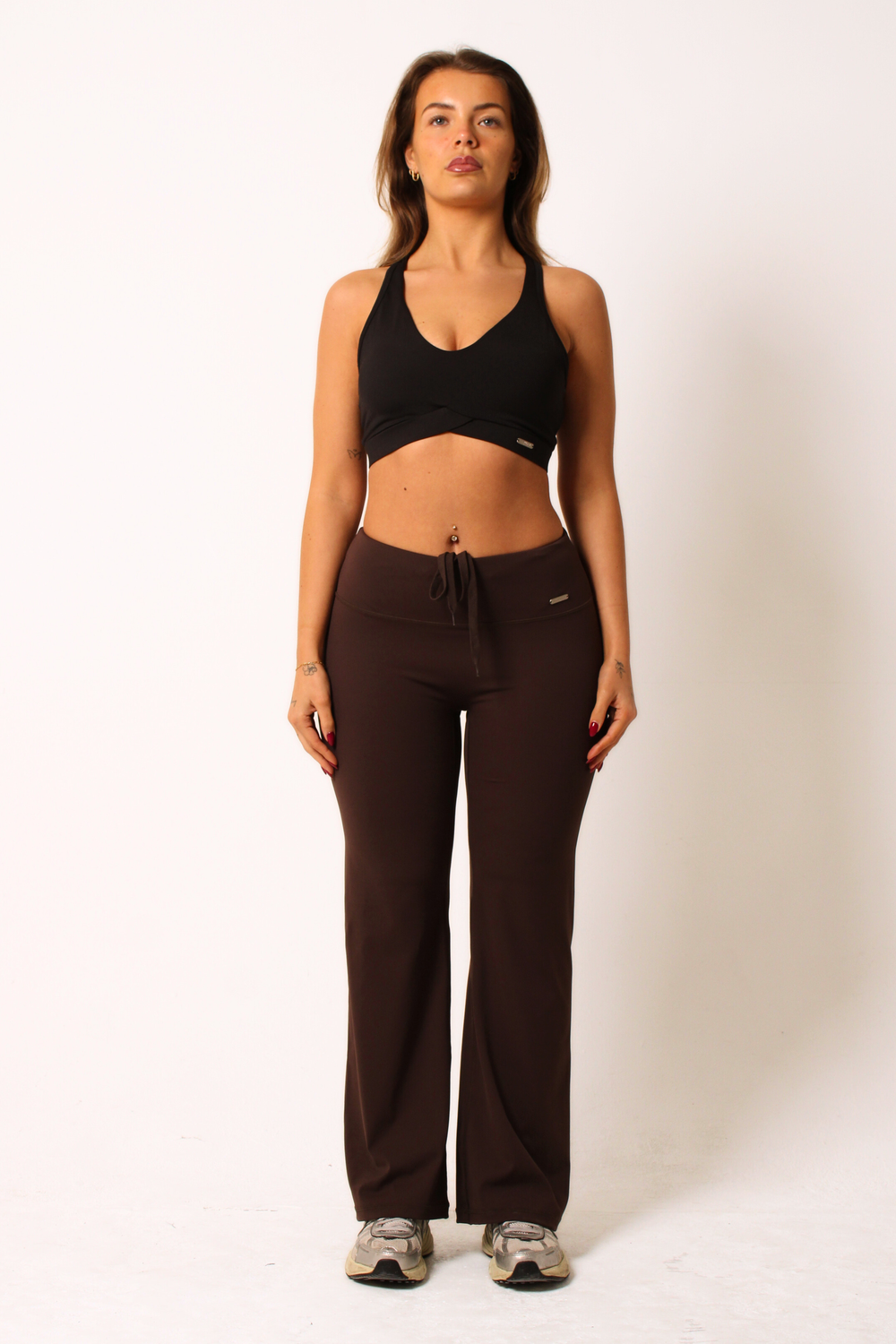 Petite High Waisted Wide Leg Flares Espresso