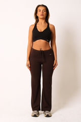 Petite High Waisted Wide Leg Flares Espresso