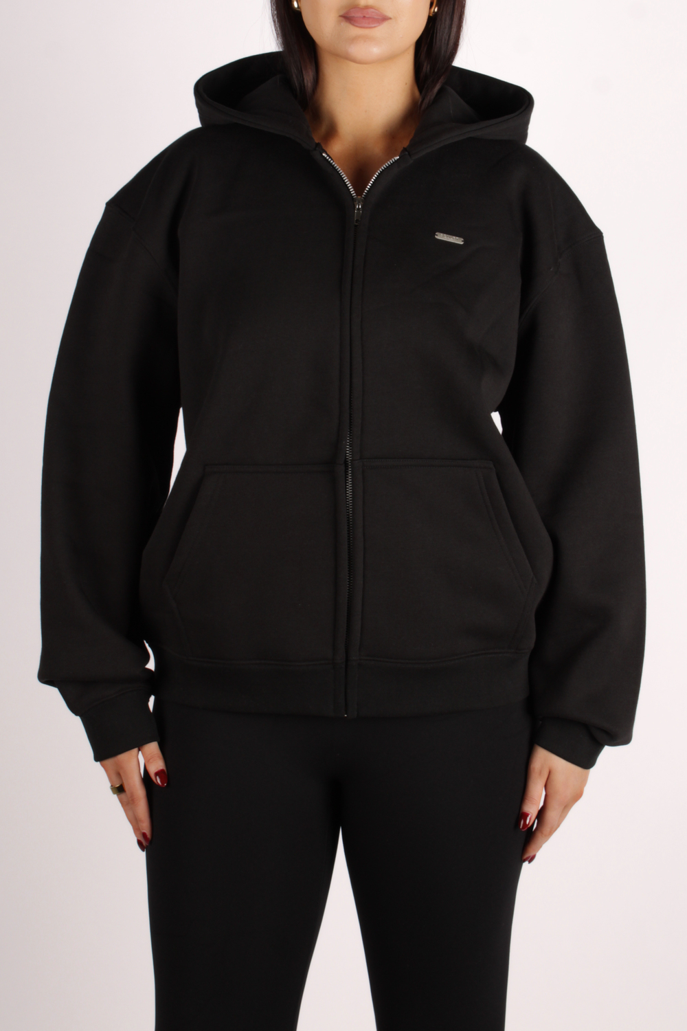 Basic Oversized Zip Through Hoodie Black
