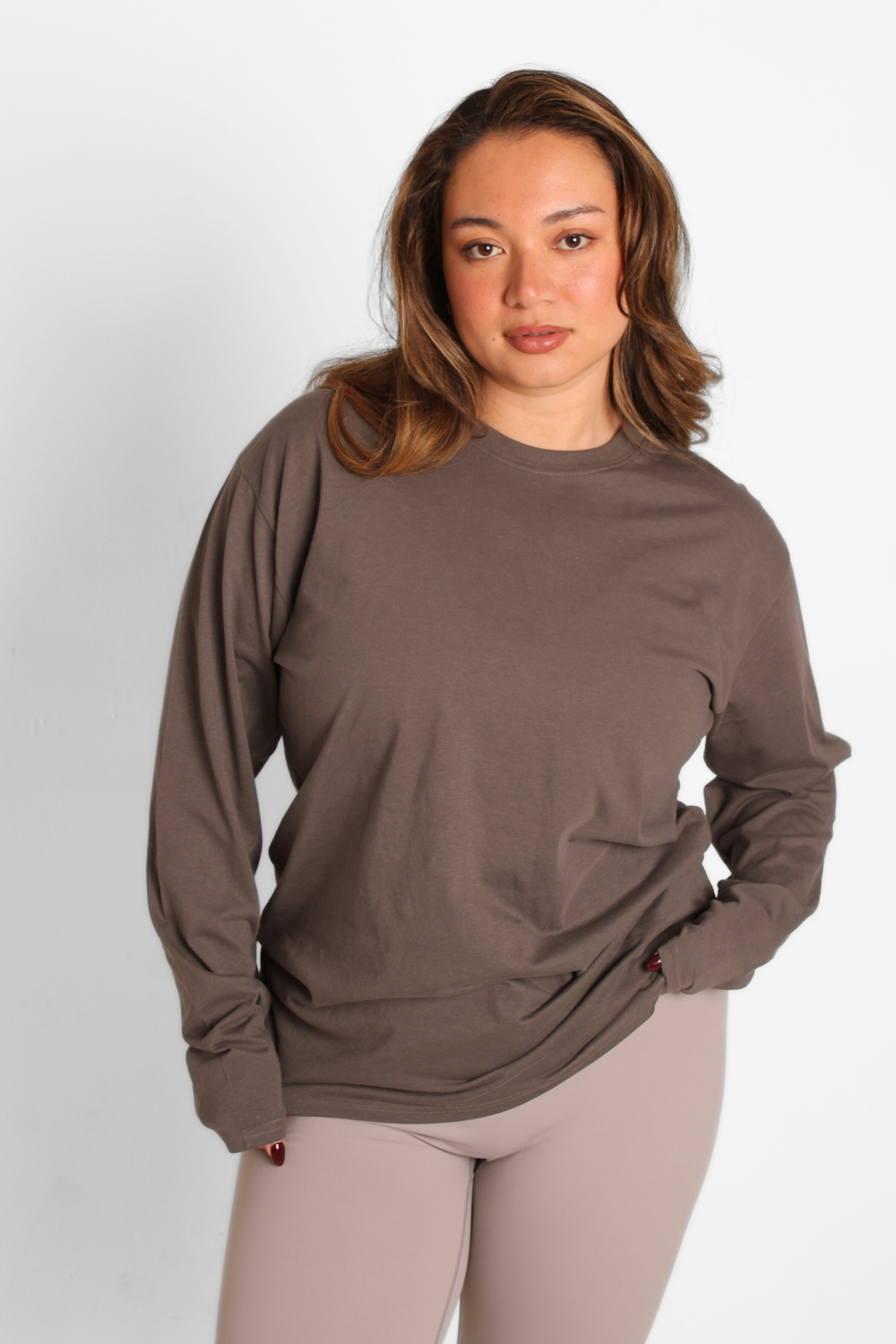 Basic Fitted Long Sleeve T-Shirt Dark Grey