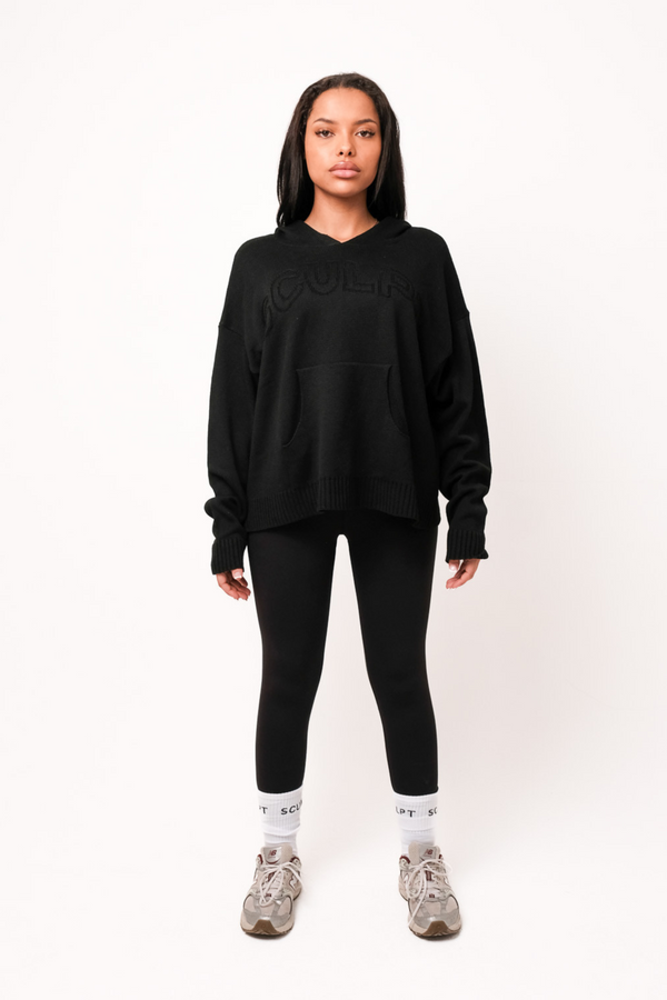 Cloud Knit Oversized Knitted Hoodie Black