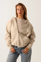 Oversized Zip Through Hoodie Greige