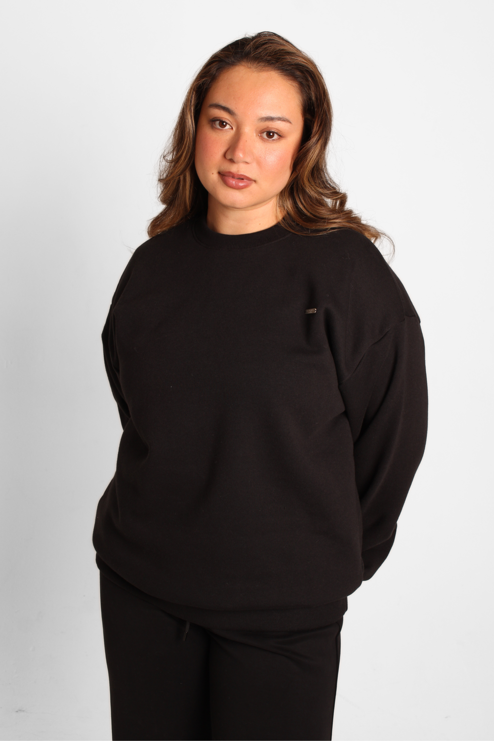Basic Crew Neck Fleeced Oversized Jumper Black