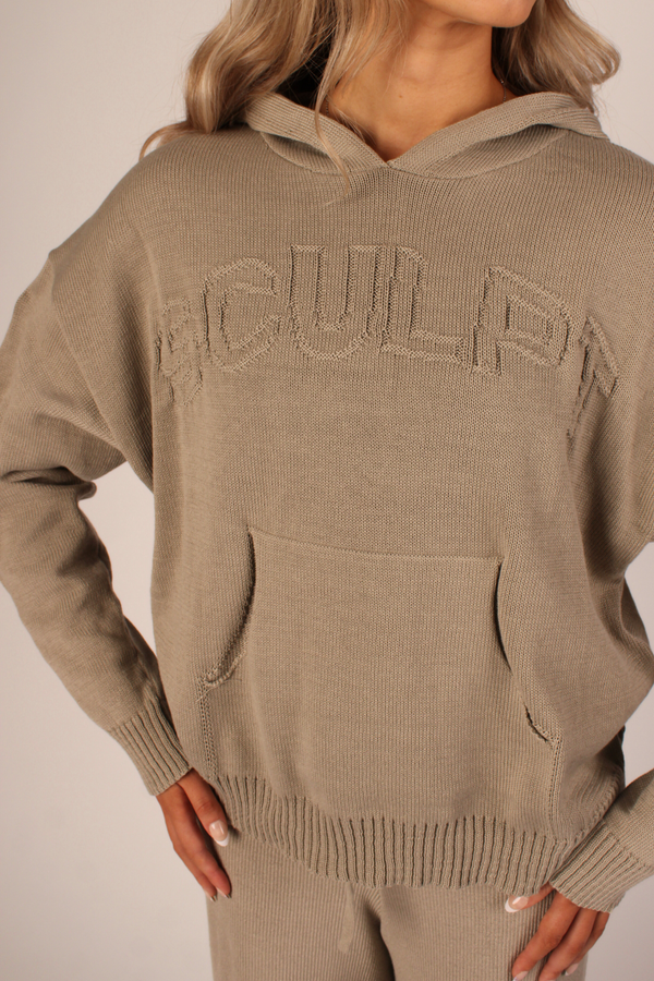 Cloud Knit Oversized Knitted Hoodie Taupe