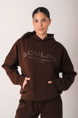 Oversized Embossed Printed Logo Hoodie Cocoa