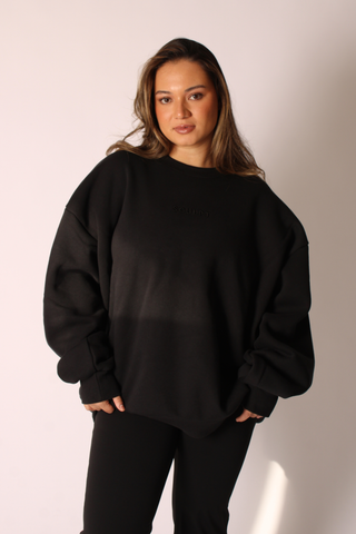 Crew Neck Oversized Embroidered Jumper Black